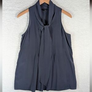 Theory 💯 Silk Charcoal/Blue Sleeveless Blouse